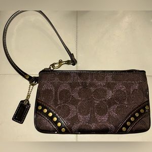 Coach brown shimmer signature studded wristlet
